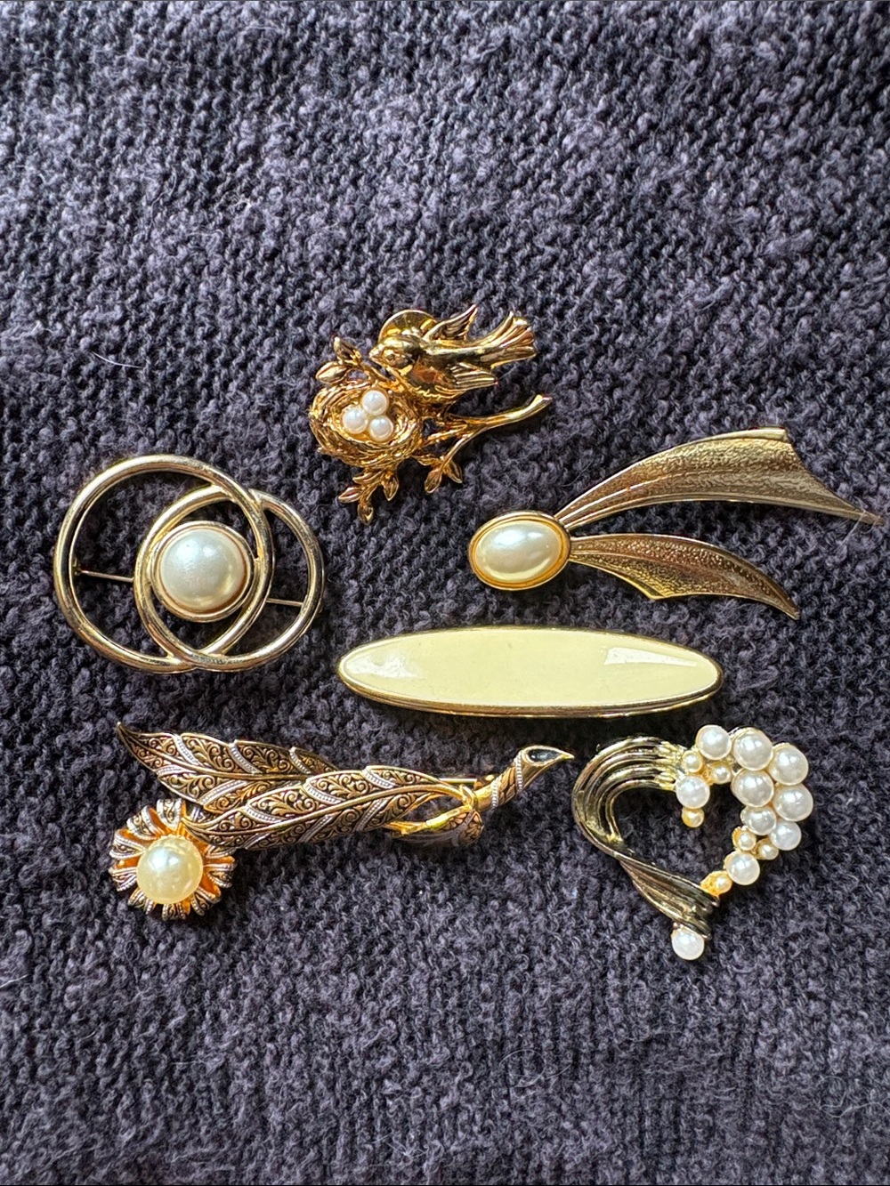Gold-Tone Pearl Accent Women's Brooch Collection